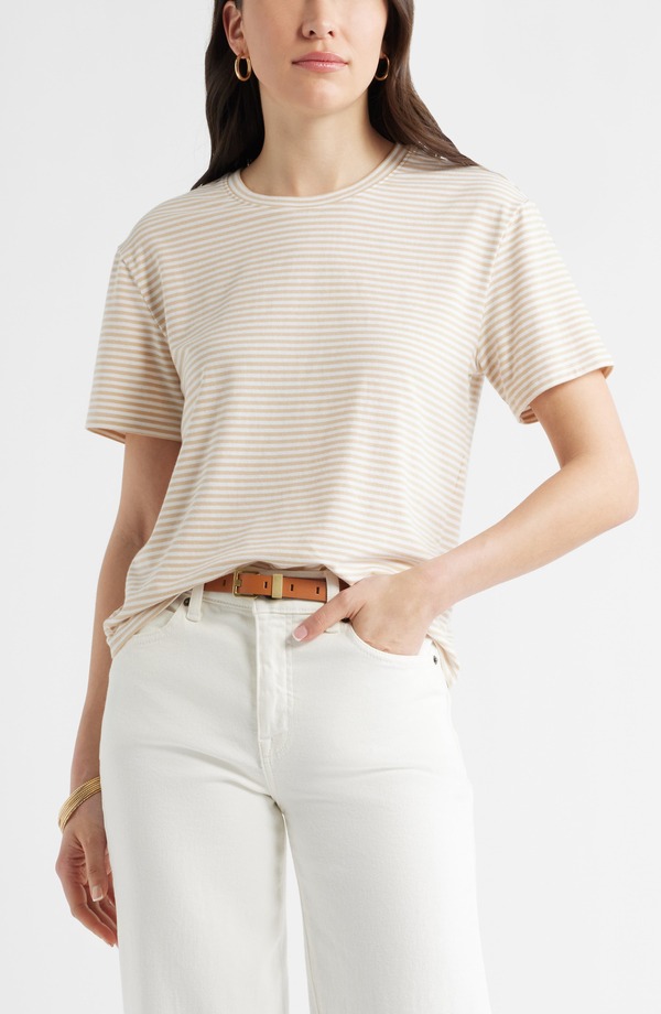 キャスロン レディース トップス シャツ Caslon Stripe Crop T-ShirtAN SHORE- WHITE BECK STRIPE ホワイト｜ReVida 店 10,345円