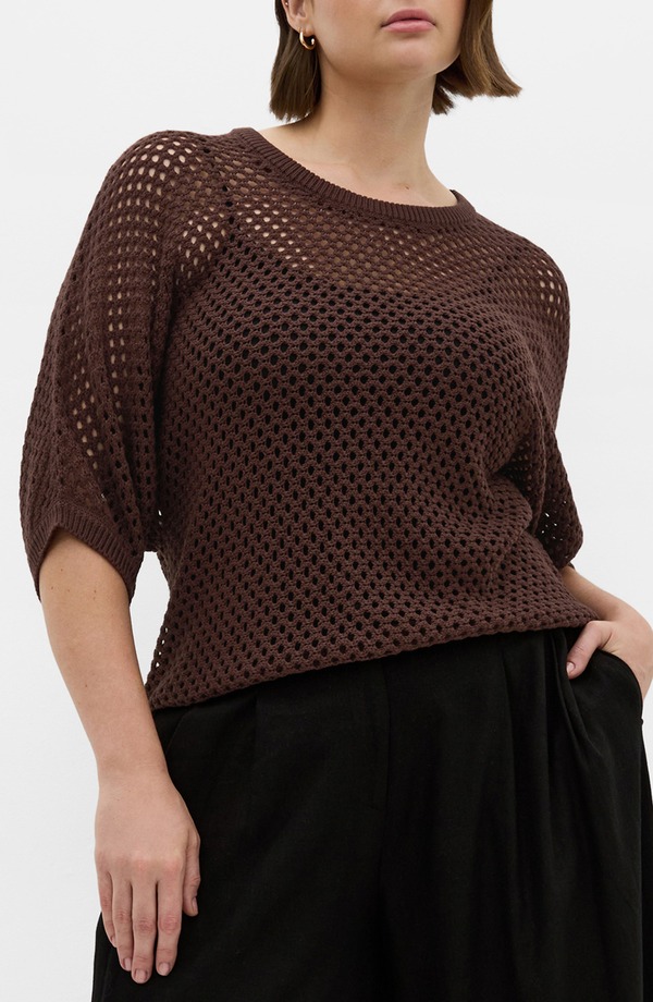 シティーシック レディース アウター パーカー・スウェット プラスサイズ セーター City Chic Open Stitch Sweater (Plus) CHOCOLATE チョコレート|ReVida 店