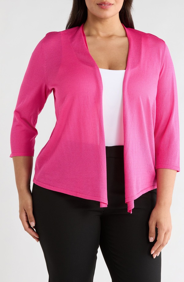 カスパール レディース アウター パーカー・スウェット プラスサイズ カーディガン KASPER Self Edge Open Front Cardigan (Plus) PINK PERFECTION ピンク|ReVida 店