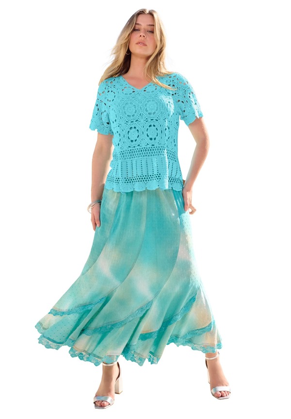 ロアマンズ レディース アウター パーカー・スウェット プラスサイズ セーター Roaman's Plusize Medallion Pattern French Crochet Sweater Top (Plus Regular) LIGHT AQUA アクア|ReVida 店