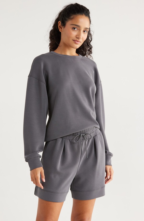 ゼラ レディース アウター パーカー・スウェット シャツ Zella Soft Luxe Boxy Crew Sweatshirt GREY FORGED グレー|ReVida 店