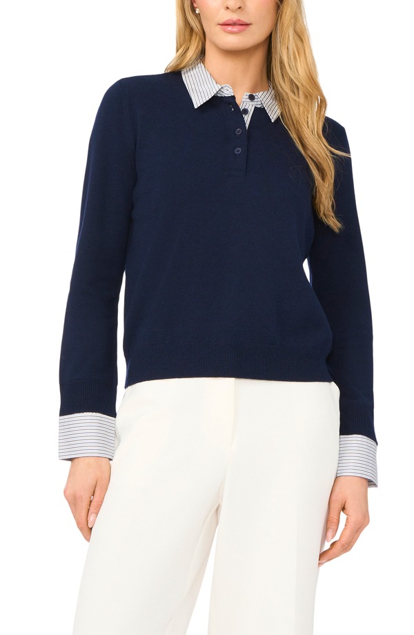 ハロゲン レディース アウター パーカー・スウェット プチ Halogen Mixed Media Henley (Petite Regular) CLASSIC NAVY ネイビー|ReVida 店