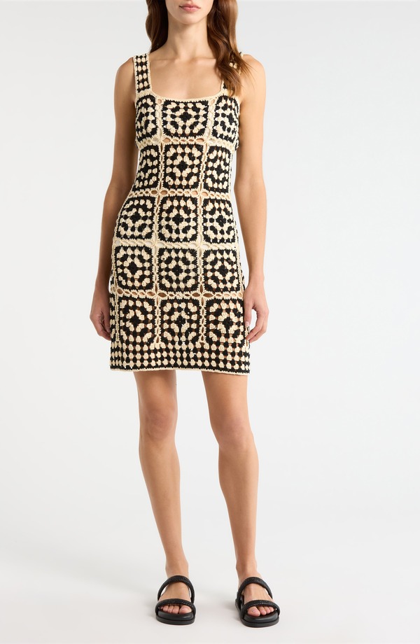 エラン レディース トップス ワンピース Elan Crochet Cover-Up Dress BLACK WHITE COMBO ホワイト|ReVida 店