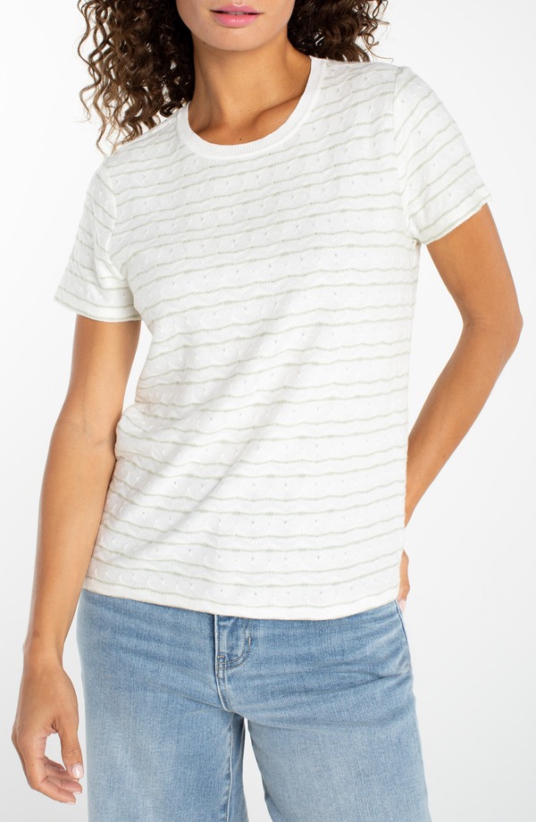 リヴァプール ロサンゼルス レディース トップス シャツ プチ Liverpoolos Angeles Wavy Jacquard Stripe T-Shirt (Petite Regular) BNE/ MTCHGRN ST ストライプ|ReVida 店