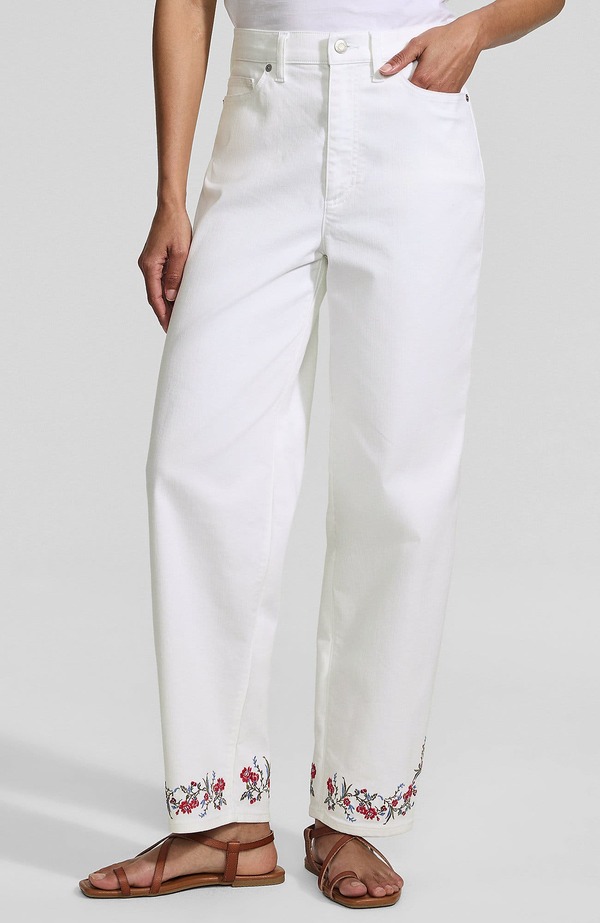 ランズエンド レディース ボトムス デニムパンツ プラスサイズ プチ トール アンクル ジーンズ Lands' End Recover High Rise Barreleg Ankle Jeans (Petite Plus Regular Tall) Cherry Border/White ホワイト｜ReVida 店