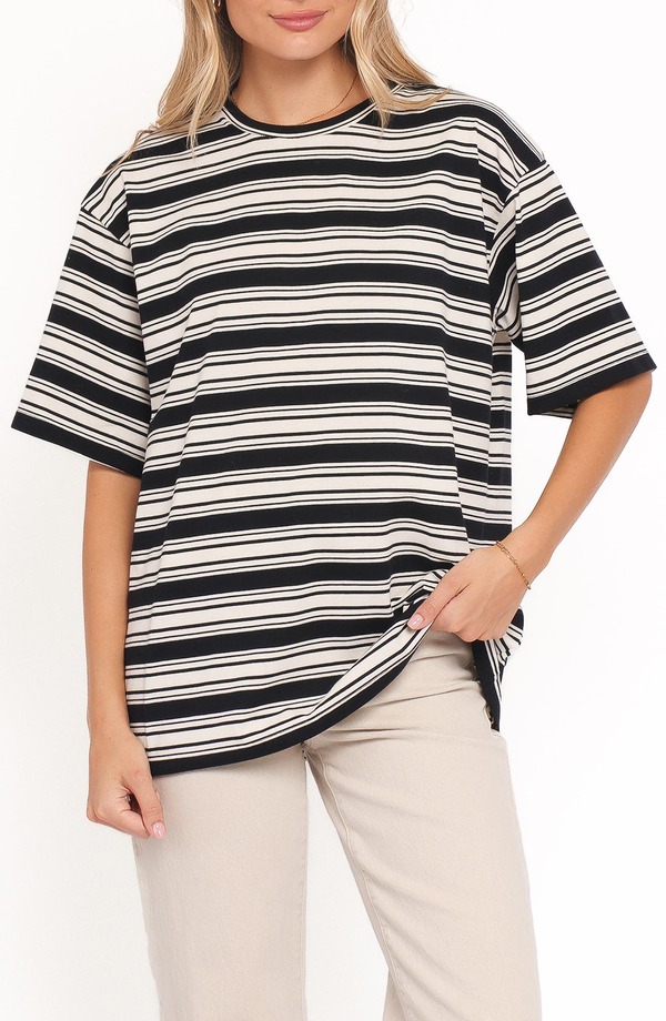 ペタルアンドパップ レディース トップス シャツ Petal & Pup Zestora Stripe T-Shirt BLACK IVORY STRIPE アイボリー|ReVida 店