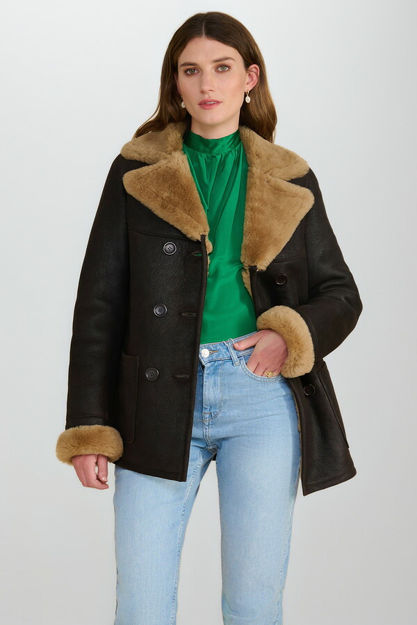 ファーニック UK レディース アウター ジャケット・ブルゾン チェルシー コート FURNIQ UK Chelsea Shearling Peacoat Brown ブラウン｜ReVida 店