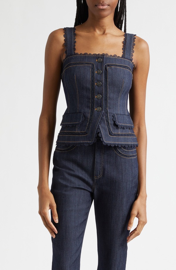 サンク セプト レディース トップス シャツ デニム レース Cinq Sept Myra Lace Denim Corsetop INDIGO インディゴ|ReVida 店