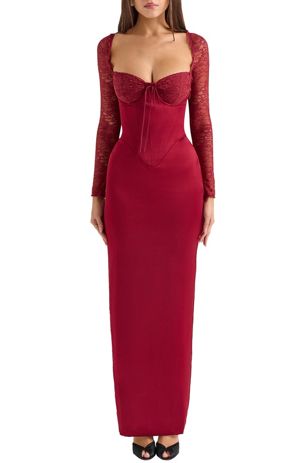 ハウスオブシービー レディース トップス ワンピース HOUSE OF CB Perdi Corset Bodice Long Sleeve Gown RHUBARB｜ReVida 店