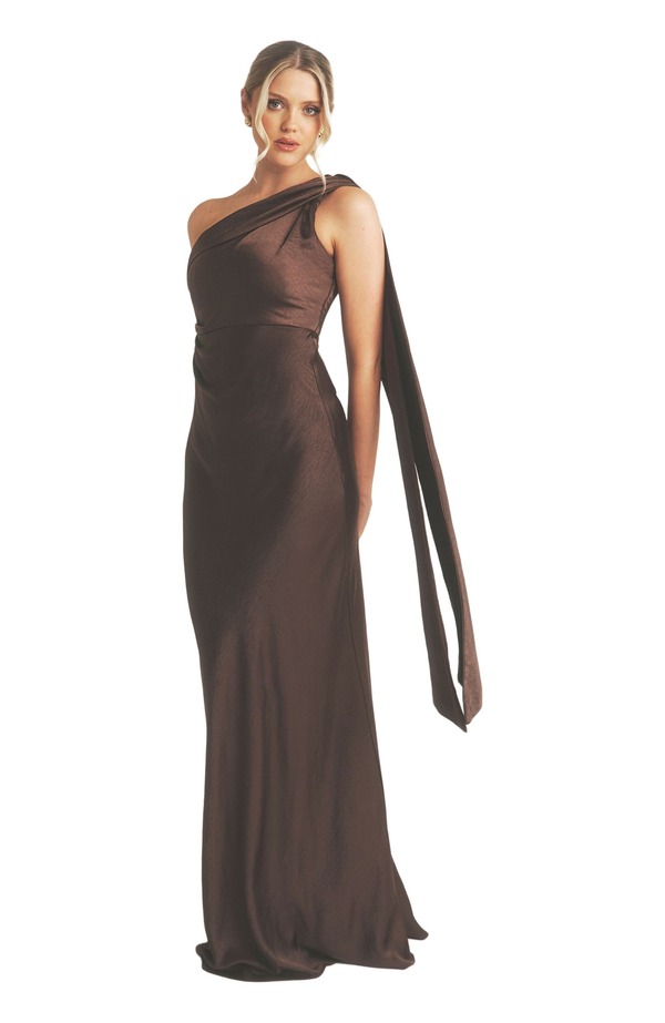 シックスストーリーズ レディース トップス ワンピース ドレープ Six Stories One Shoulder Drape Bridesmaidress Chocolate チョコレート|ReVida 店