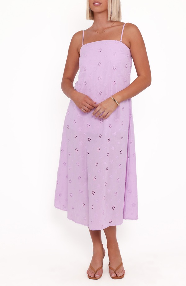 ペタルアンドパップ レディース トップス ワンピース ミディ ノースリーブ Petal & Pup Narcissa Eyelet Sleeveless Midi Dress LILAC ライラック｜ReVida 店