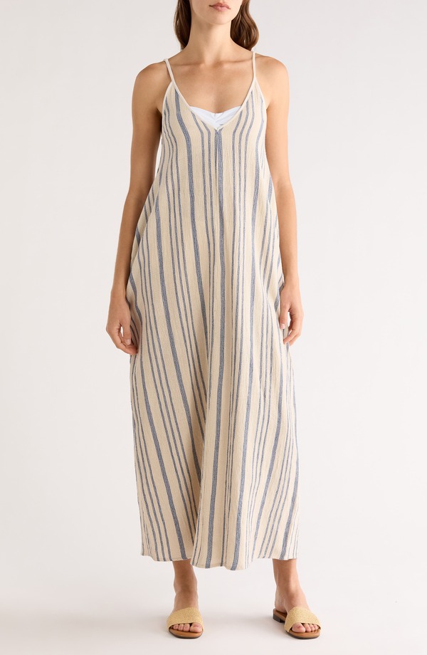 エラン レディース トップス ワンピース ノースリーブ マキシ Elan Stripe Sleeveless Cover-Up Maxi Dress BEIGE/ BLUE STRIPE ブルー|ReVida 店