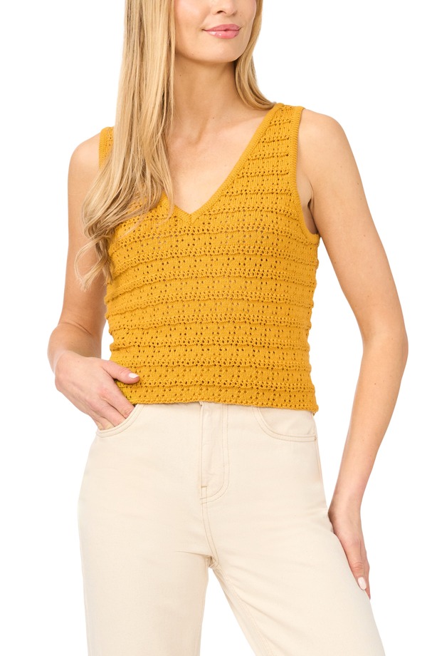 ハロゲン レディース アウター パーカー・スウェット セーター ノースリーブ Halogen Openwork Sleevelessweater TAWNY|ReVida 店