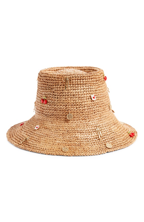 サンディエゴハット レディース アクセサリー 帽子 San Diego Hat Charm Embellished Raffia Bucket HatAN タン|ReVida 店