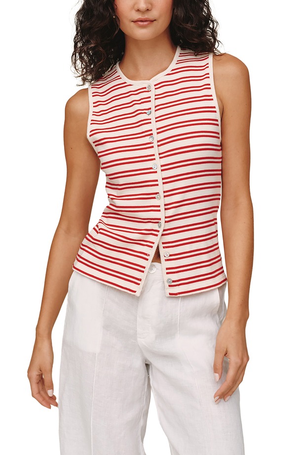 ベラダール レディース トップス シャツ ノースリーブ ニット Bella Dahl Sleeveless Front Button Knitop SUNSET SAIL STRIPE ストライプ|ReVida 店