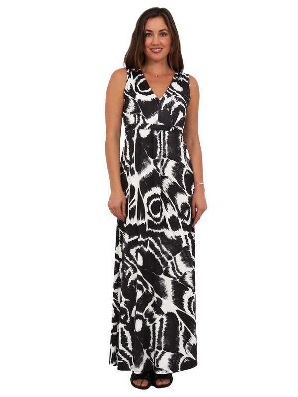 24 セブンコンフォート レディース トップス ワンピース Vネック プリント ノースリーブ エンパイア マキシ 24seven Comfort Apparel Womens Essential Abstract Print V-Neck Sleeveless Tie Back Empire Waist Maxi Dress Black Multi ブラック｜ReVida 店