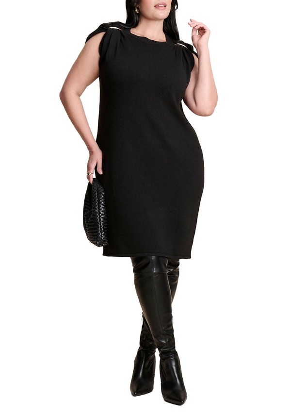 エロクイ レディース トップス ワンピース プラスサイズ セーター ELOQUII Metal Detail Sweater Dress (Plus) BLACK ONYX ブラック｜ReVida 店