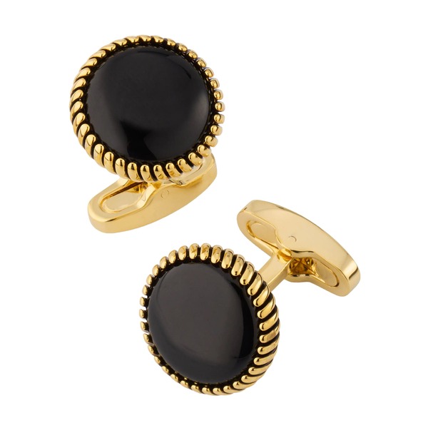 リンクアップ メンズ アクセサリー カフスボタン Link Up Round Cufflinks with Texture Border Black/ Gold ブラック｜ReVida 店