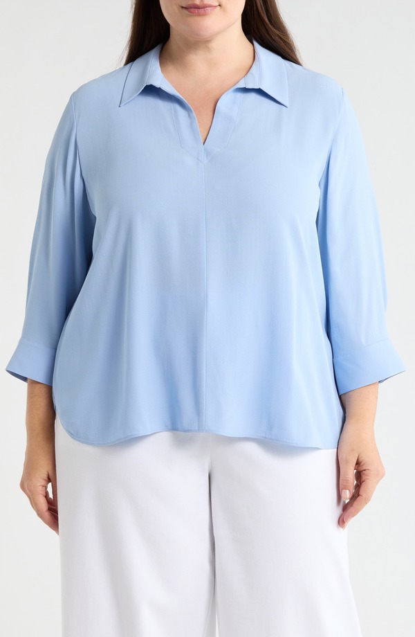 エイリーンフィッシャー レディース トップス シャツ プラスサイズ シルク Eileen Fisher Split Neck Silk Top (Plus) SKYLIGHT|ReVida 店