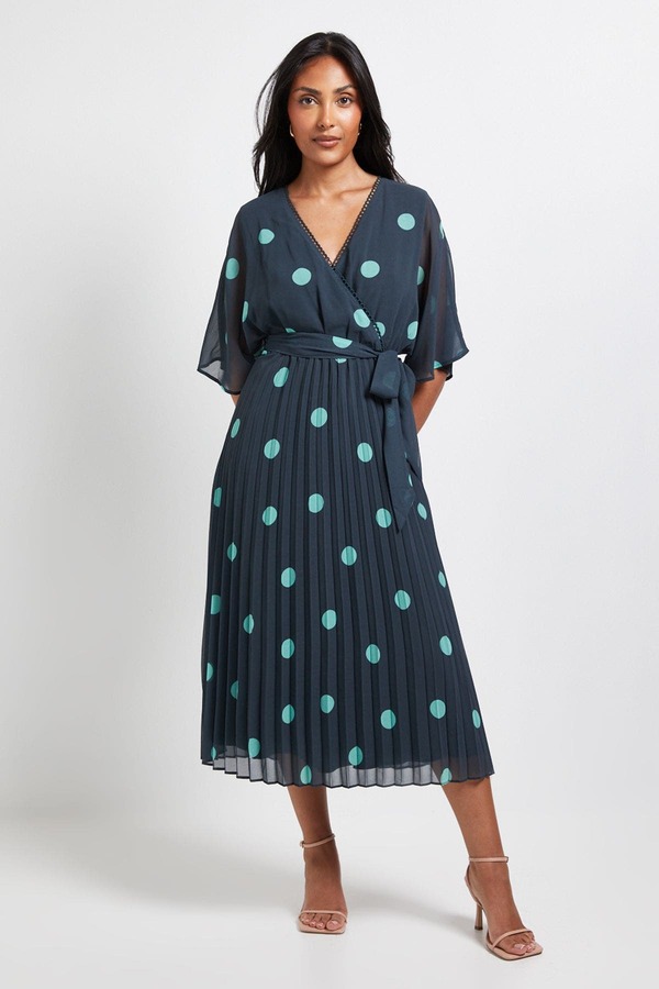 ウォリス レディース トップス ワンピース プチ プリーツ ミディ Wallis Petite Spot Pleated Midi Dress Green グリーン｜ReVida 店 22,960円