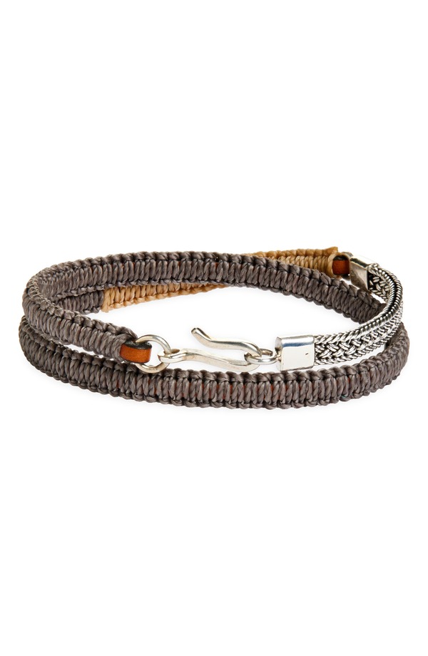 カプトアンドコー メンズ アクセサリー ブレスレット・バングル・アンクレット レザー Caputo & Co. Men's Artisan Sterling Silver & Leather Macram Double Wrap Bracelet GREY COMBO グレー|ReVida 店