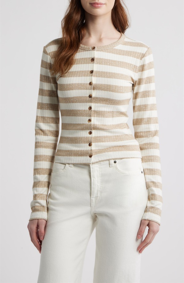 ラグアンドボーン レディース アウター パーカー・スウェット カーディガン rag & bone Stripe Rib Cardigan TOFFEE ストライプ|ReVida 店