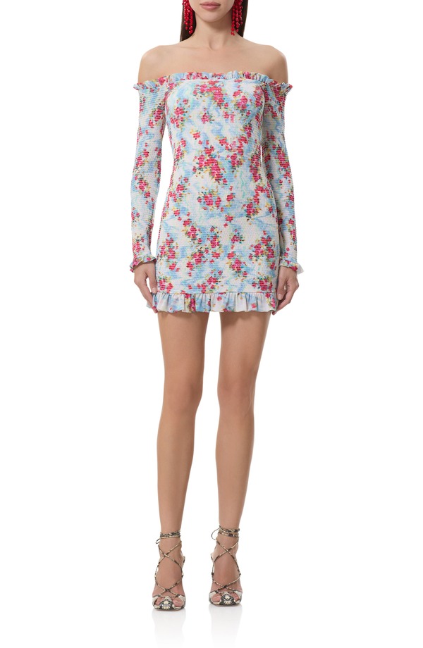 エーエフアールエム レディース トップス ワンピース フラワー柄 ミニ シャーリング フラワー AFRM Peck Floral Off the Shoulder Smocked Long Sleeve Minidress DIGITAL FLORAL|ReVida 店