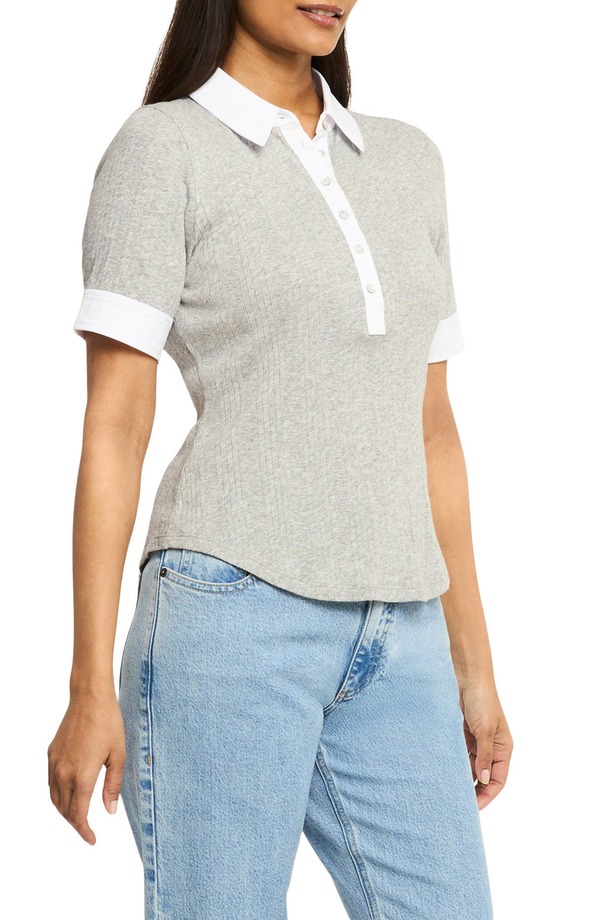サンク セプト レディース トップス シャツ Cinq Sept Jaden Rib Polo Top HEATHER GREY/ WHITE ホワイト|ReVida 店