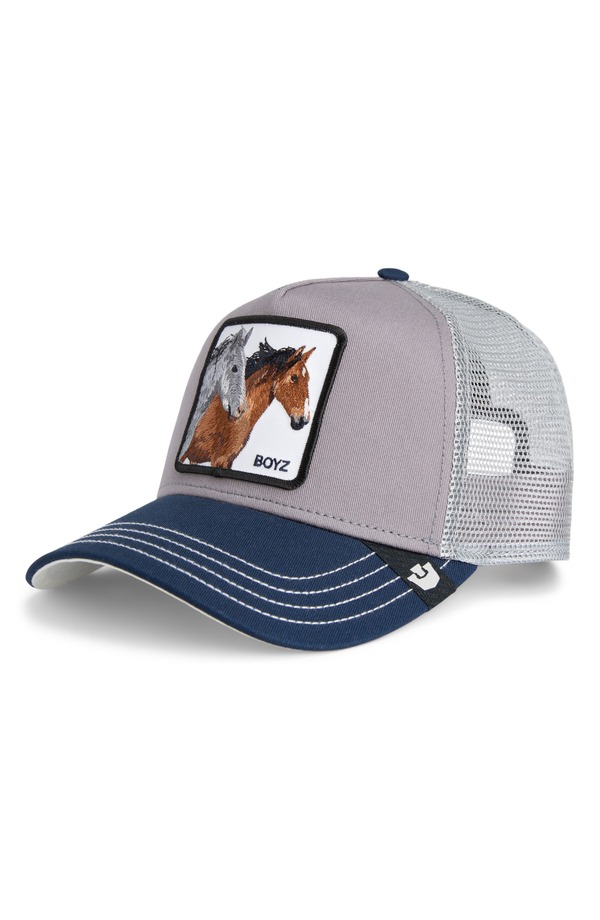 グーリンブラザーズ メンズ アクセサリー 帽子 Goorin Bros. The Boyz Patch Trucker Hat GRAY / NAVY グレー｜ReVida 店
