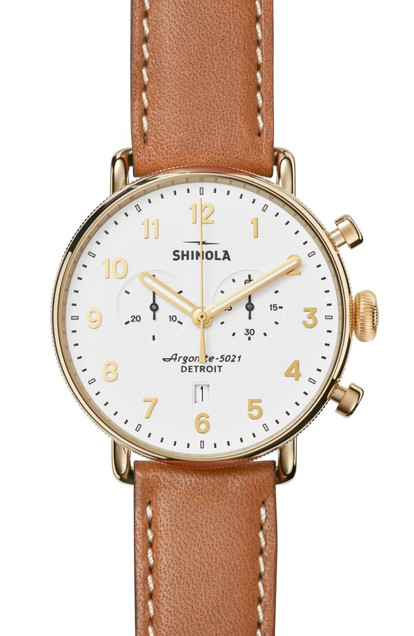 シャイノーラ レディース アクセサリー 腕時計 レザー Shinola The Canfield Chrono Leather Strap Watch 43mm TAN/ WHITE/ GOLD ホワイト｜ReVida 店
