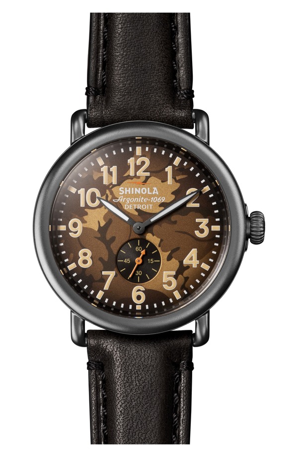 シャイノーラ メンズ アクセサリー 腕時計 レザー Shinola Runwelleather Strap Watch 41mm BROWN OAK LEAF CAMO ブラウン|ReVida 店