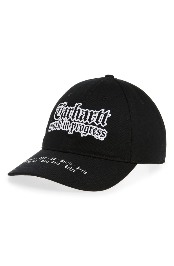 カーハート メンズ アクセサリー 帽子 キャップ Carhartt Work In Progress World Tour Baseball Cap BLACK / WHITE ホワイト|ReVida 店