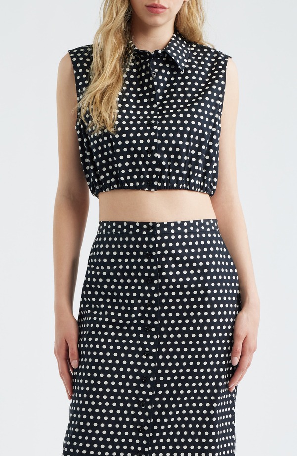 フレーム レディース トップス シャツ ドット柄 ドット ノースリーブ FRAME The Polka Dot Sleeveless Crop Shirt BLACK MULTI ブラック｜ReVida 店