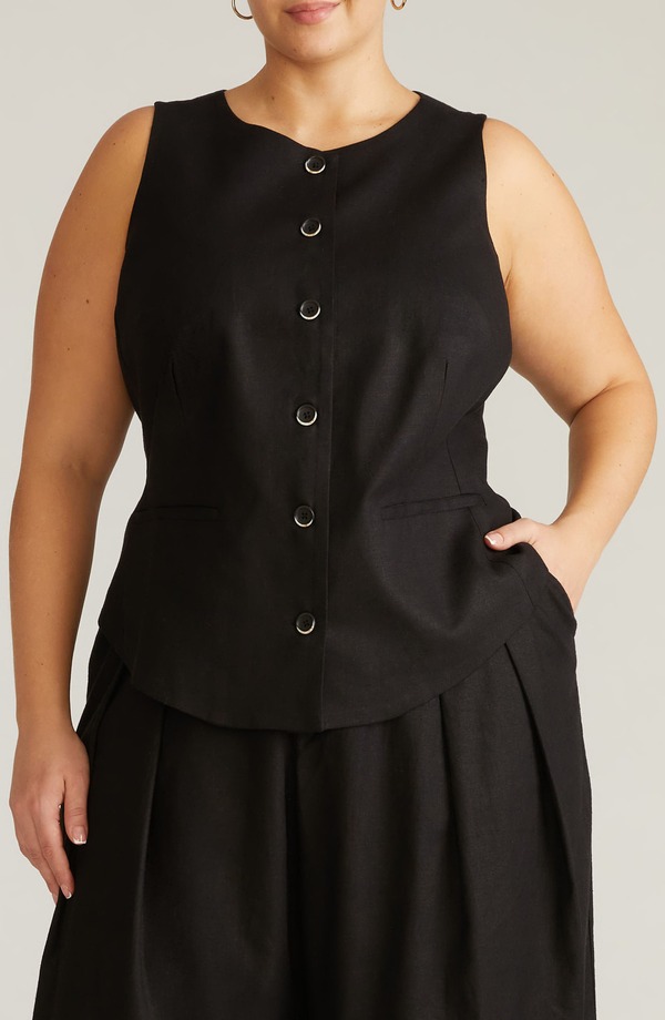 ユニバーサル スタンダード レディース アウター コート プラスサイズ ベスト リネン Universal Standard Linen Blend Vest (Plus Regular) BLACK ブラック｜ReVida 店 31,720円