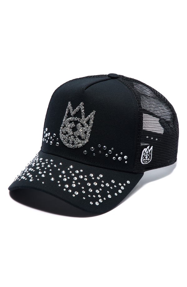 カルト オブ インディビジュアリティ メンズ アクセサリー 帽子 ロゴ Cult of Individuality Shimuchan Logo Crystal Embellished Trucker Hat BLACK ブラック|ReVida 店