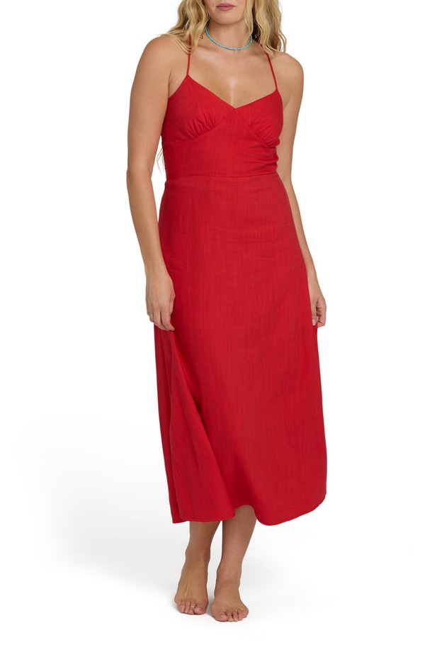 ビラボン レディース トップス ワンピース ミディ コットン Billabong Take it Back Cotton Blend Midi Sundress FIESTA RED レッド｜ReVida 店