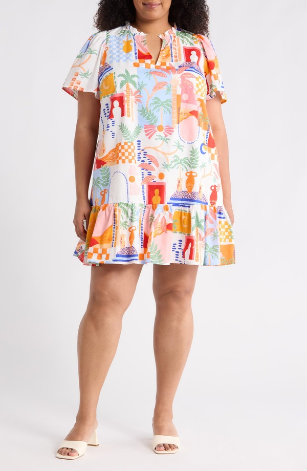 シュガーリップス レディース トップス ワンピース プラスサイズ プリント ミニ SUGARLIPS Petrolia Print Minidress (Plus) ORANGE-PINK-WHTE ピンク｜ReVida 店
