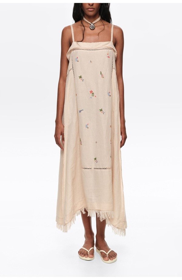 ビンバイローラ レディース ボトムス カジュアルパンツ A ライン ミニワンピース ミニ リネン Bimba y Lola Linen A-Line Mini Dress With Embroidery SAND サンド|ReVida 店