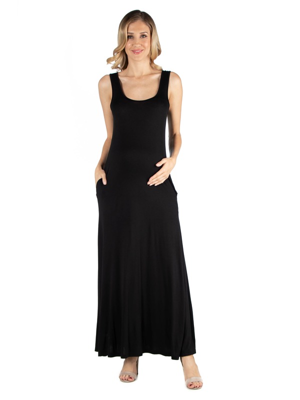 24 セブンコンフォート レディース トップス ワンピース ノースリーブ マタニティ マキシ 24seven Comfort Apparel Maternity Scoop Neck Sleeveless Maxi Dress with Pockets (Maternity) Black ブラック|ReVida 店