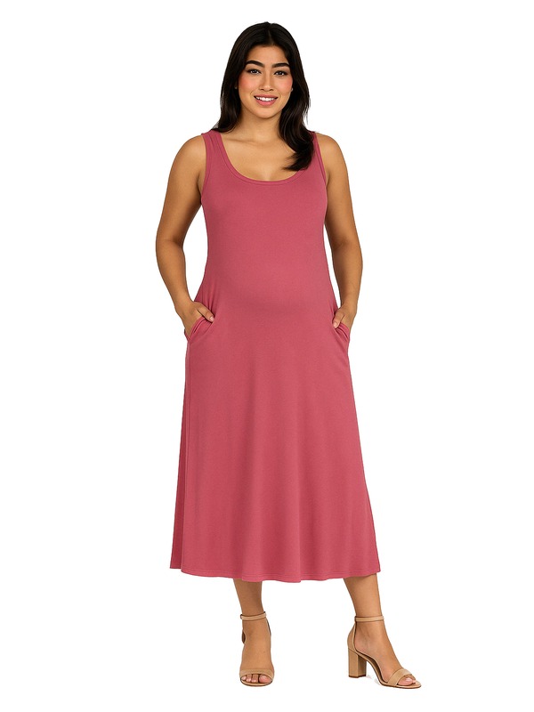 24 セブンコンフォート レディース トップス ワンピース ノースリーブ マタニティ マキシ 24seven Comfort Apparel Maternity Scoop Neck Sleeveless Maxi Dress with Pockets (Maternity) Rose|ReVida 店