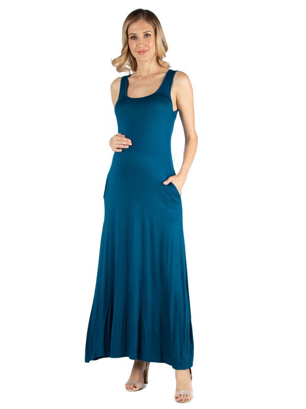 24 セブンコンフォート レディース トップス ワンピース ノースリーブ マタニティ マキシ 24seven Comfort Apparel Maternity Scoop Neck Sleeveless Maxi Dress with Pockets (Maternity) Teal ティール|ReVida 店
