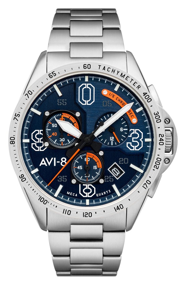 アヴィエイト メンズ アクセサリー 腕時計 AVI-8 P-51 Mustang Blakeslee Chronograph Bracelet Watch 43mm BLUE/ SILVER ブルー｜ReVida 店
