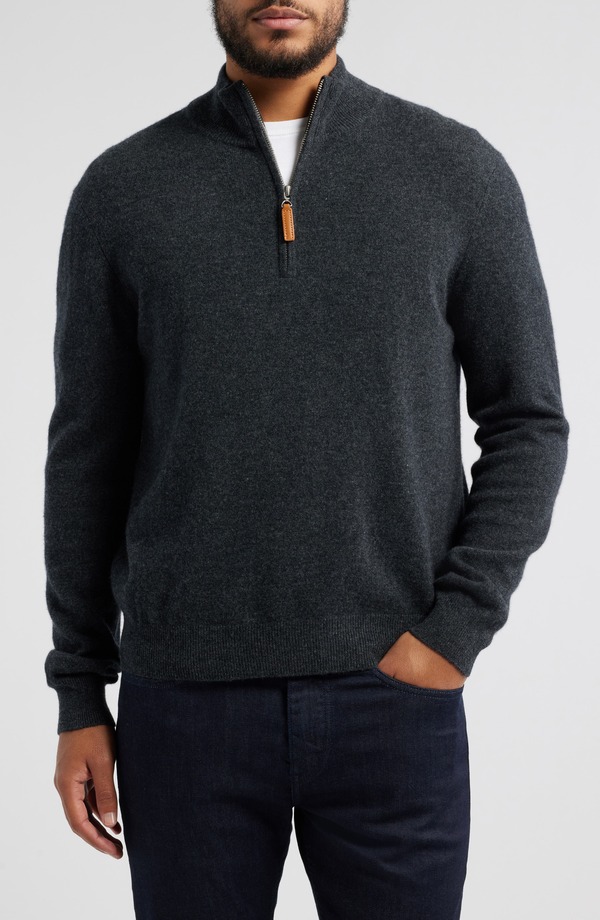 ロレンゾウオモ メンズ アウター パーカー・スウェット ハーフジップ ウール セーター Lorenzo Uomo Men's Quarter Zip Wool & Cashmere Sweater Dark Grey グレー|ReVida 店