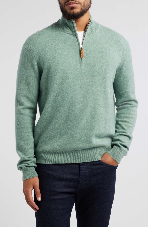 ロレンゾウオモ メンズ アウター パーカー・スウェット ハーフジップ ウール セーター Lorenzo Uomo Men's Quarter Zip Wool & Cashmere Sweater Sage セージ