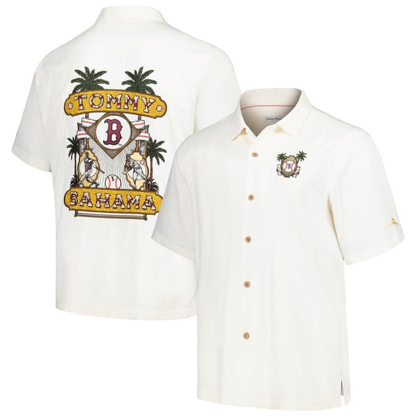 トッミーバハマ メンズ トップス シャツ Men's Tommy Bahama White Boston Red Sox Pitcher's Paradiso Button-Up Camp Shirt White ホワイト｜ReVida 店
