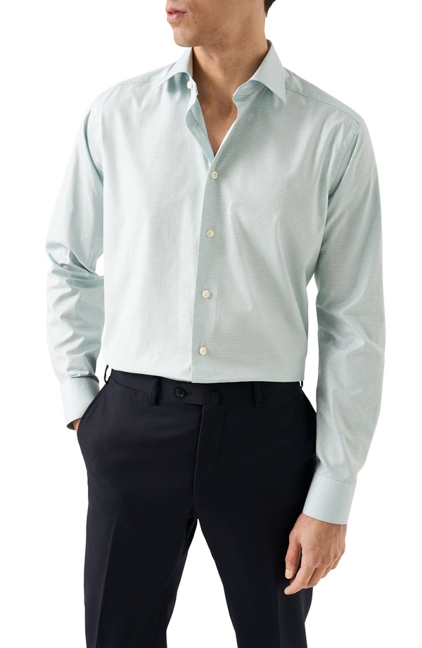 エトン メンズ トップス シャツ スリムフィット コットン Eton Slim Fit Check Cotton Dresshirt Light Green グリーン