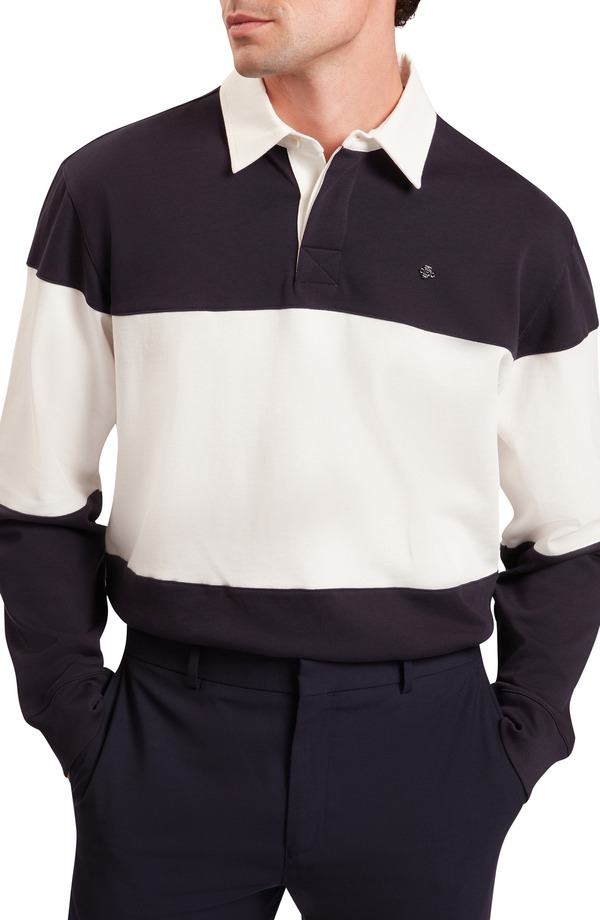 テッドベーカー メンズ トップス シャツ コットン Ted Baker Traviss Long Sleeve Cotton Rugby Shirt Navy ネイビー｜ReVida 店