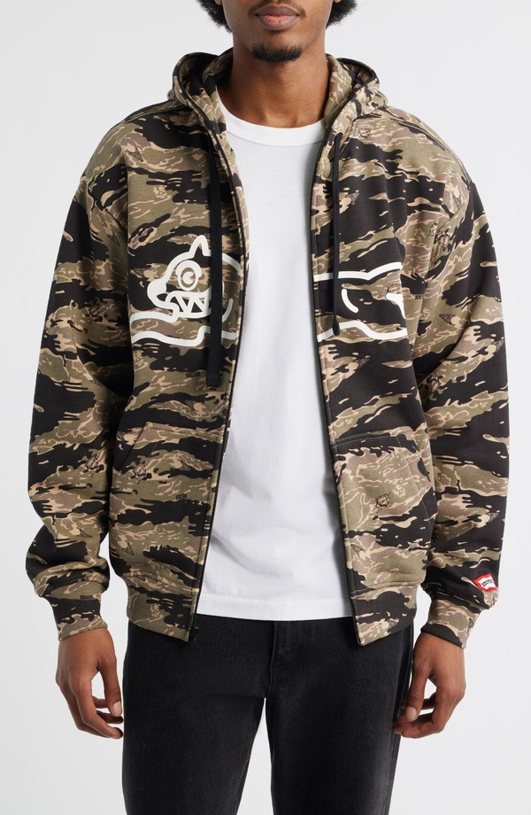 アイスクリーム メンズ アウター パーカー・スウェット コットン グラフィック ICECREAM Tiger Zip-Up Cotton Graphic Hoodie Camo アニマル