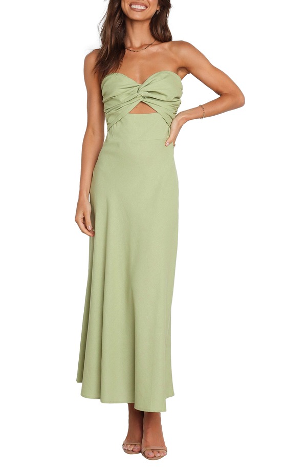 ペタルアンドパップ レディース トップス ワンピース カットアウト ストラップレス コットン リネン Petal & Pup Rosetta Cutout Cotton & Linen Strapless Dress OLIVE オリーブ｜ReVida 店
