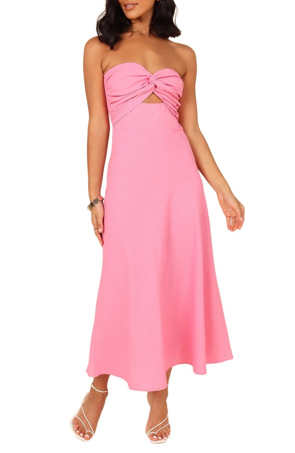 ペタルアンドパップ レディース トップス ワンピース カットアウト ストラップレス コットン リネン Petal & Pup Rosetta Cutout Cotton & Linen Strapless Dress PINK ピンク｜ReVida 店